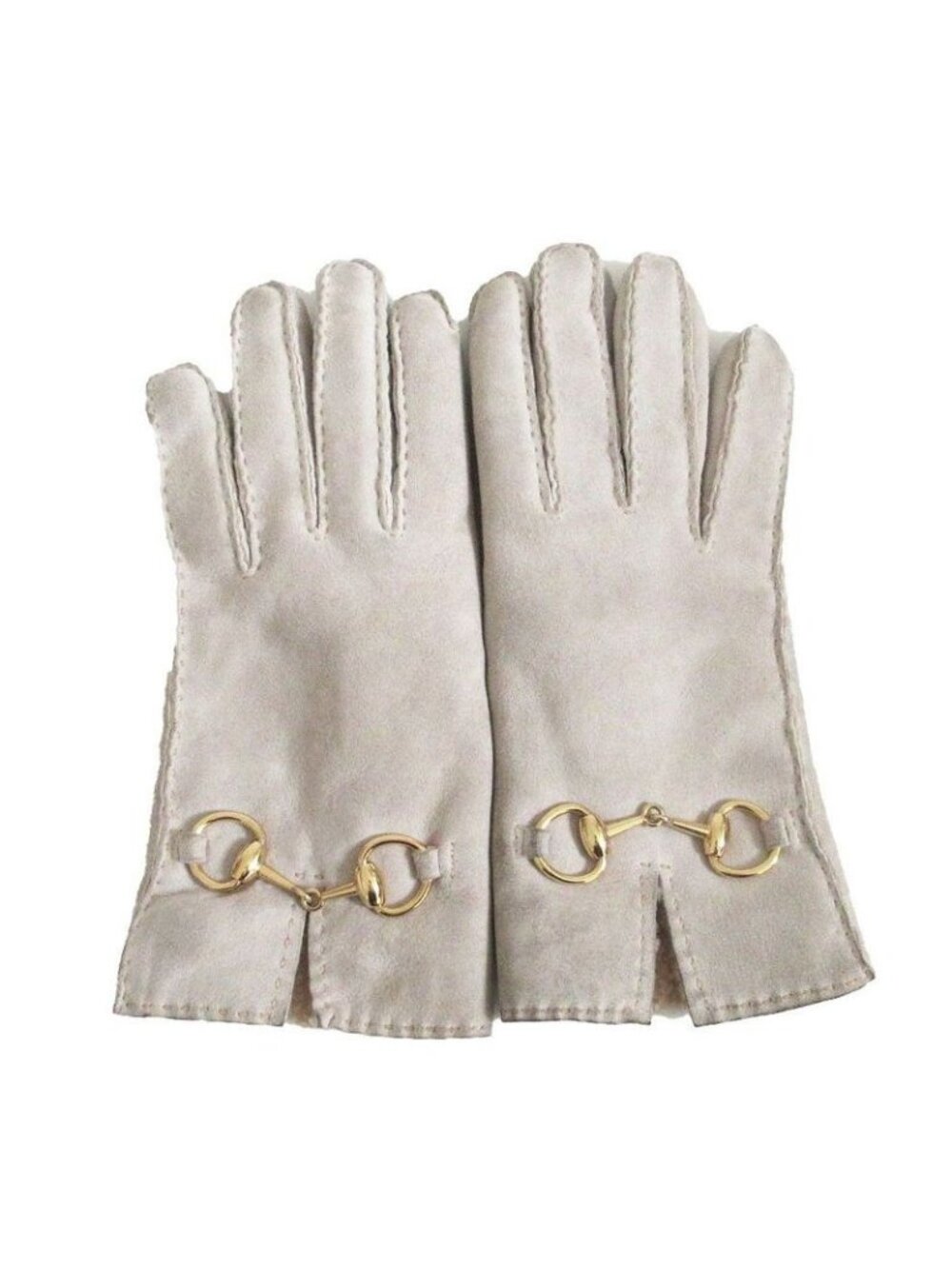 Gucci Horsebit Mouton Gloves Inner Boa Light Gray 6.5 - Picture 1 of 5